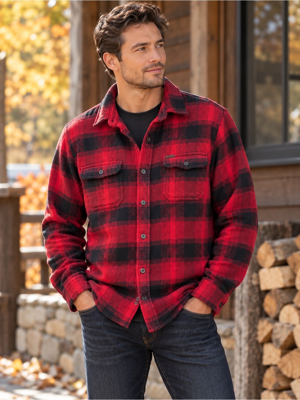 Orvis Classic Collection Red Black Buffalo Plaid Heavyweight Flannel Shirt L/G
